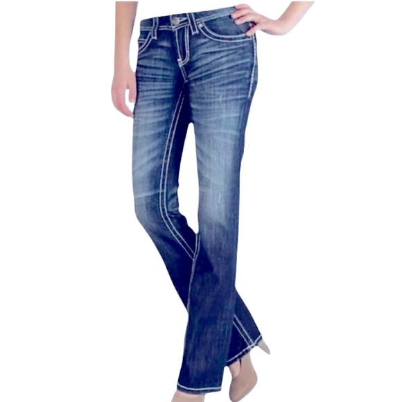 BKE Culture Boot Jeans Women’s 28 x 35.5 Distressed Stretch Bootcut Embellished - Picture 1 of 11